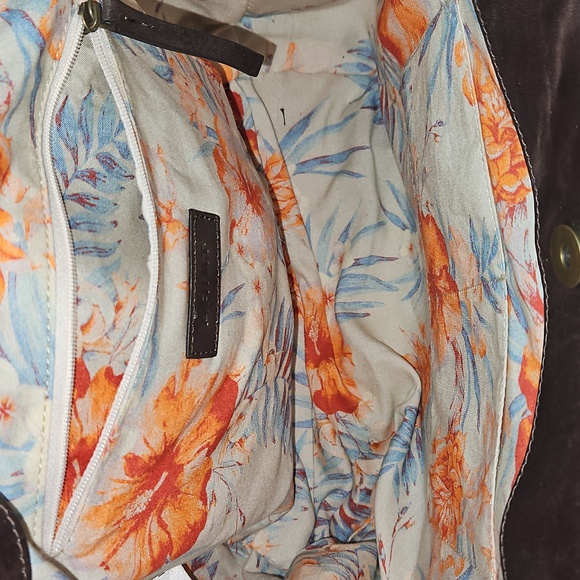 Ariat Brown Tooled Leather Tote with Light Blue Fringe - Picture 9 of 14